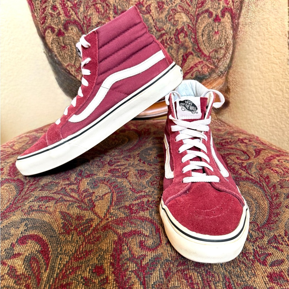 Vans Burgundy High-Top Sneakers with White Stripes